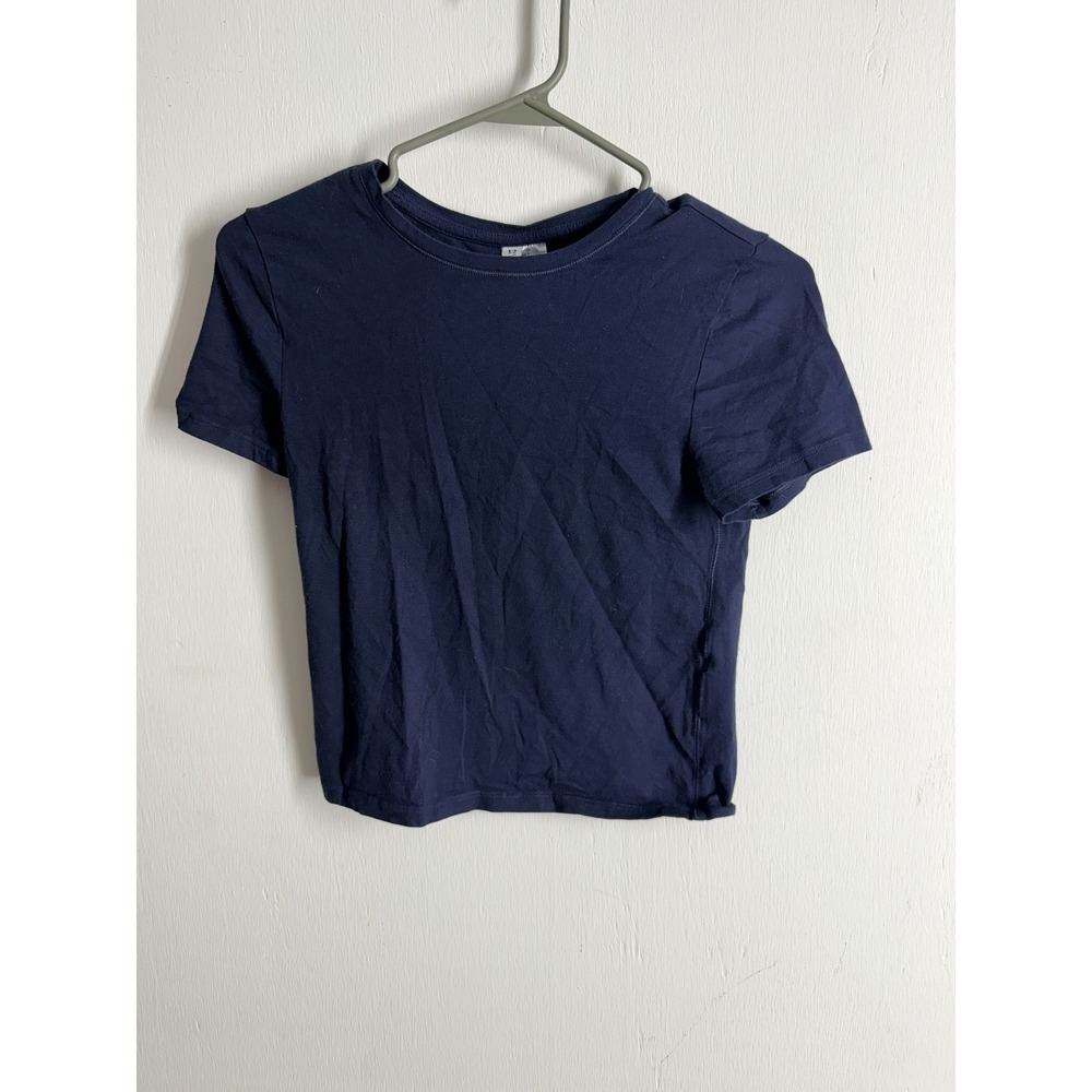 H&M Divided Navy Blue Short Sleeve Basic T-Shirt Crew Neck Cotton Stretch Small